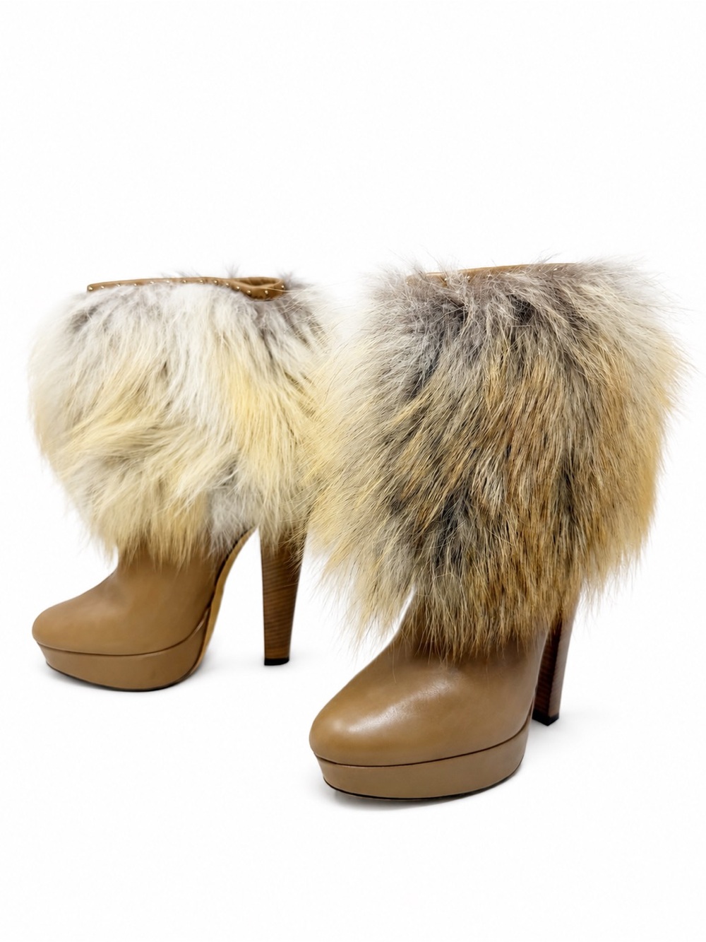 Jimmy Choo Elliot Fox Fur Platform Ankle Boots Womens Size EU 37.5